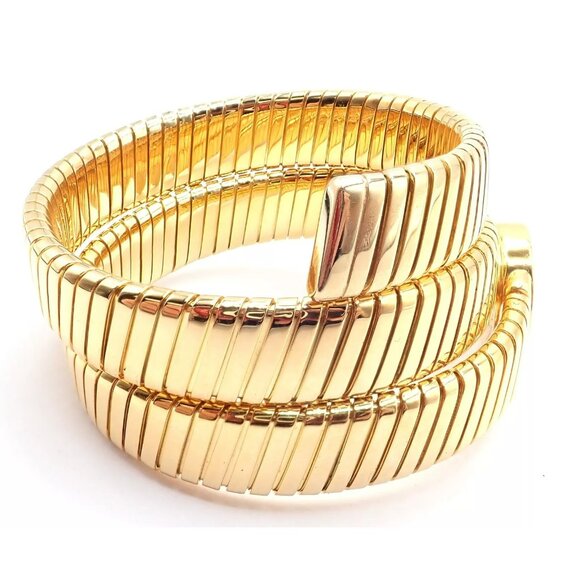 Authentic! Bulgari 18k Yellow Gold Tubogas Serpent Snake Bracelet Watch - Picture 7 of 12